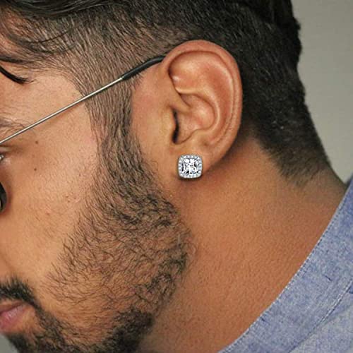 18K White Gold Halo Cubic Zirconia Stud Earrings