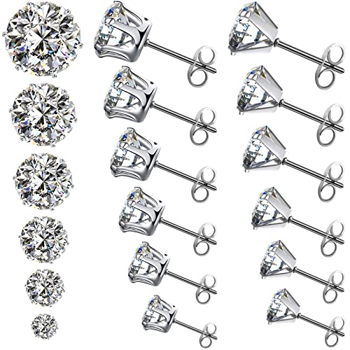 Cubic Zirconia Stainless Steel Stud Earrings Set