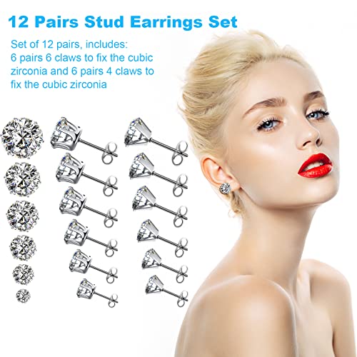 Cubic Zirconia Stainless Steel Stud Earrings Set