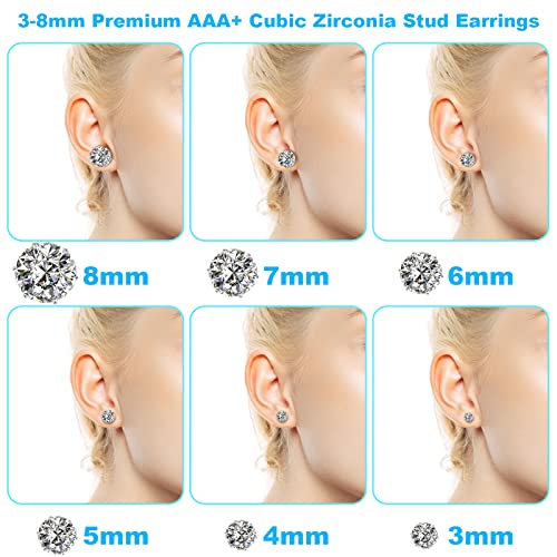 Cubic Zirconia Stainless Steel Stud Earrings Set