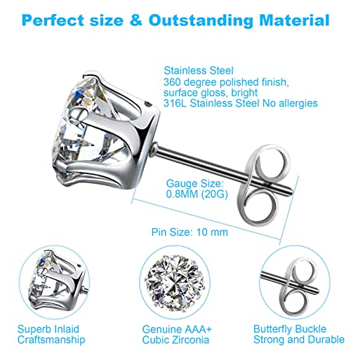 Cubic Zirconia Stainless Steel Stud Earrings Set