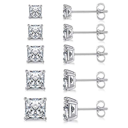 Elegant 18K White Gold Princess Cut Stud Earrings