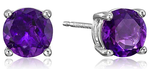 Handmade Silver Round Amethyst Birthstone Stud Earrings