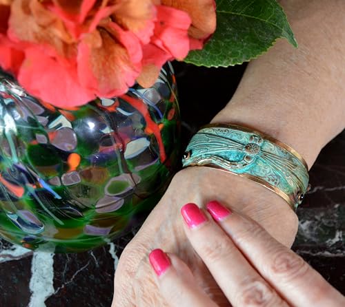 Artisan Dragonfly Garnet Cuff Bracelet - Handcrafted in USA