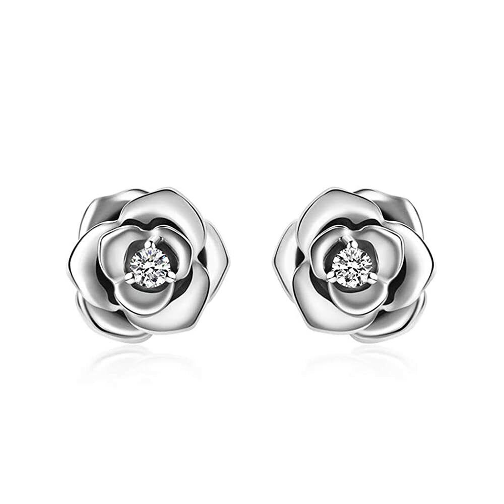 Sterling Silver CZ Flower Stud Earrings for Women