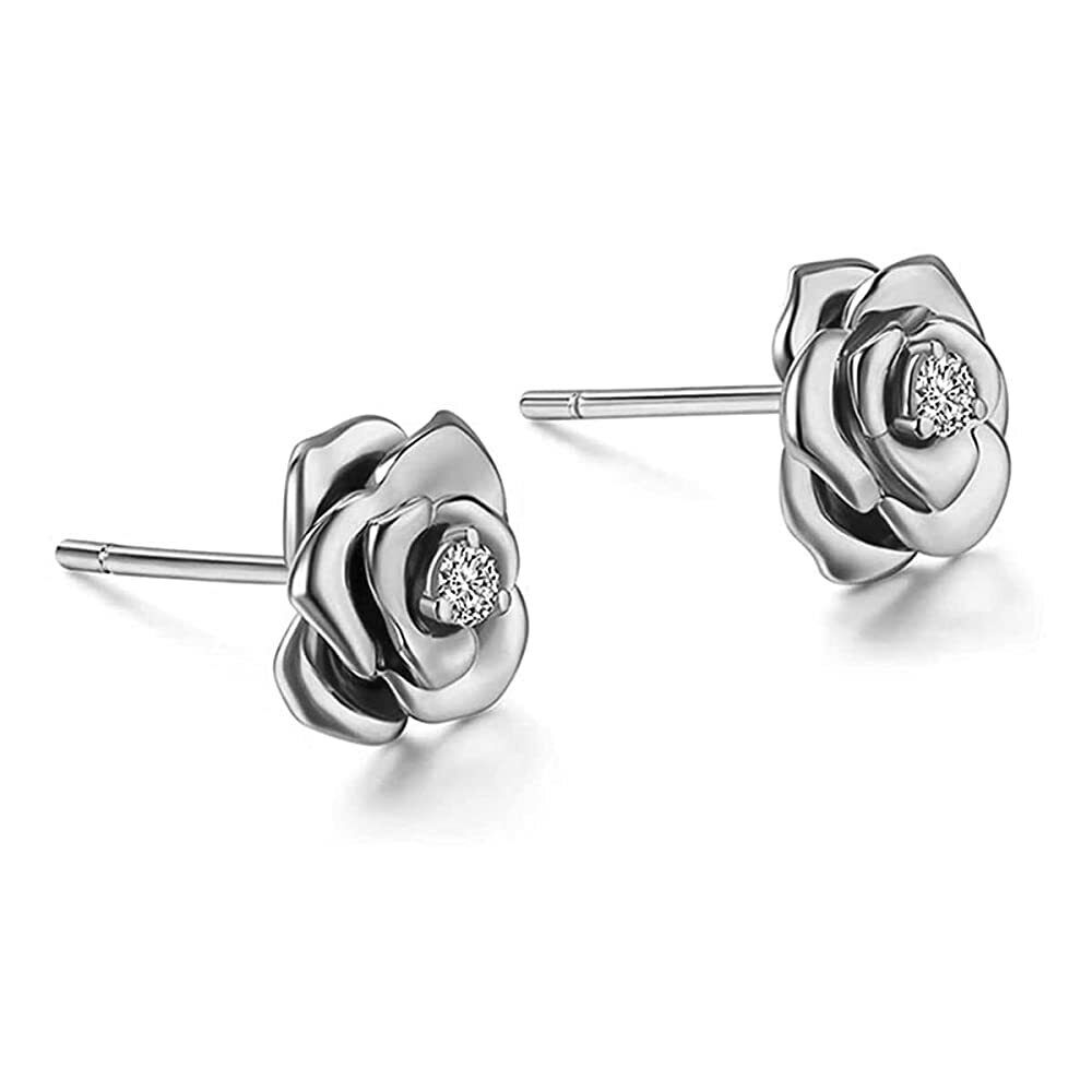 Sterling Silver CZ Flower Stud Earrings for Women