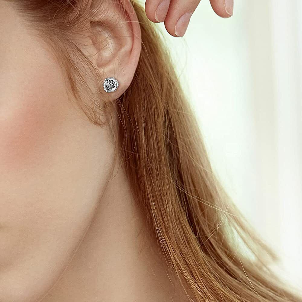 Sterling Silver CZ Flower Stud Earrings for Women
