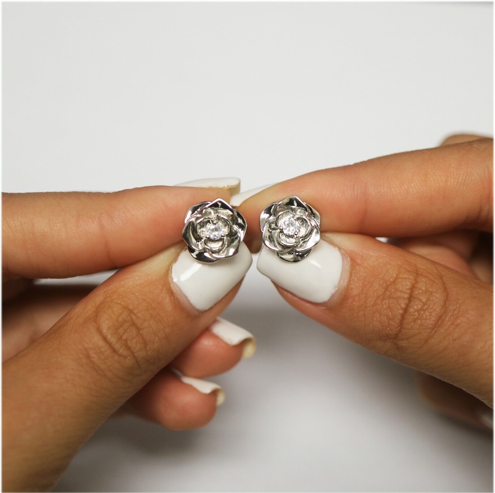 Sterling Silver CZ Flower Stud Earrings for Women