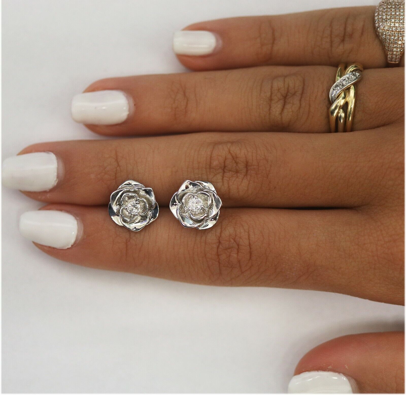 Sterling Silver CZ Flower Stud Earrings for Women