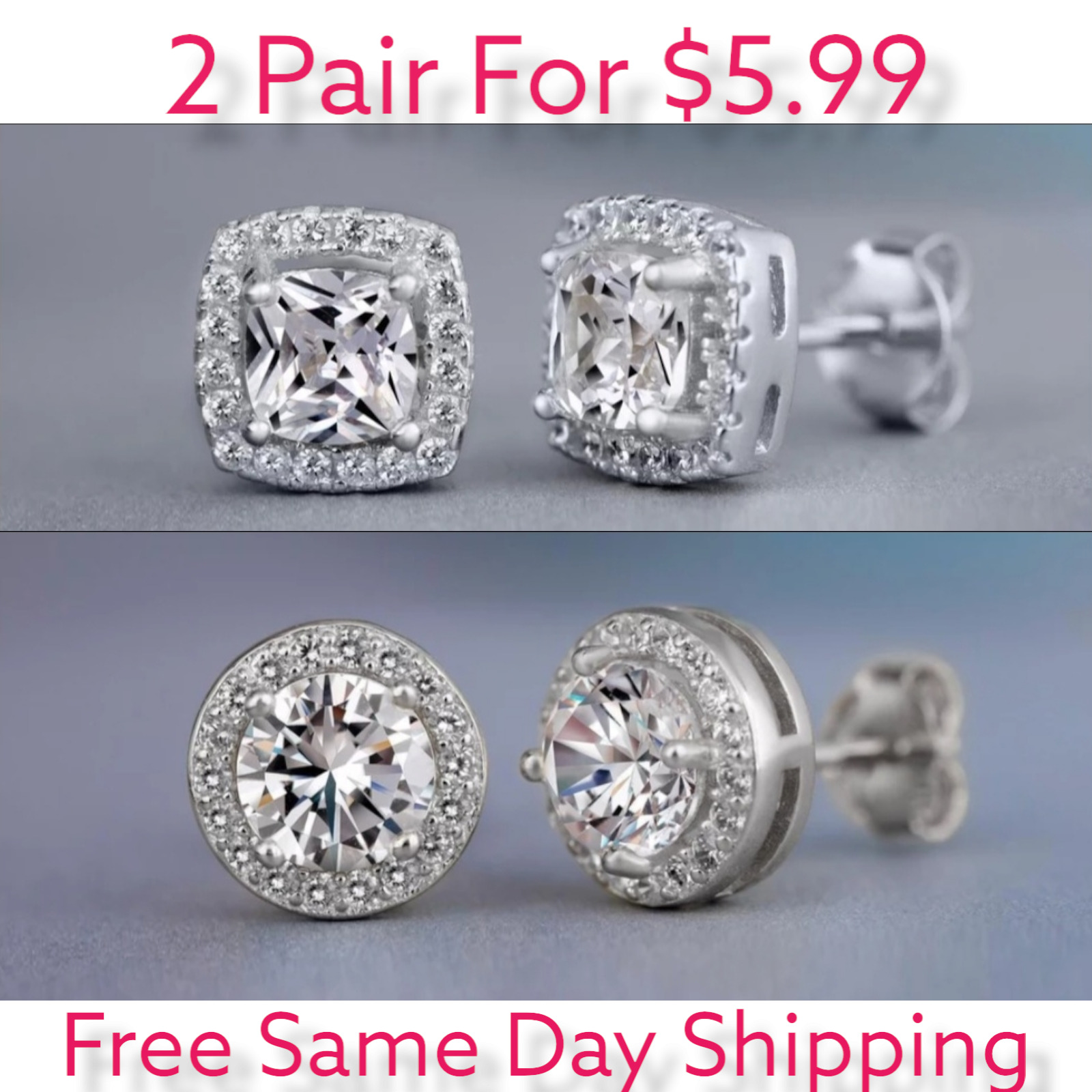 Silver Plated Cubic Zirconia Stud Earrings - Unisex