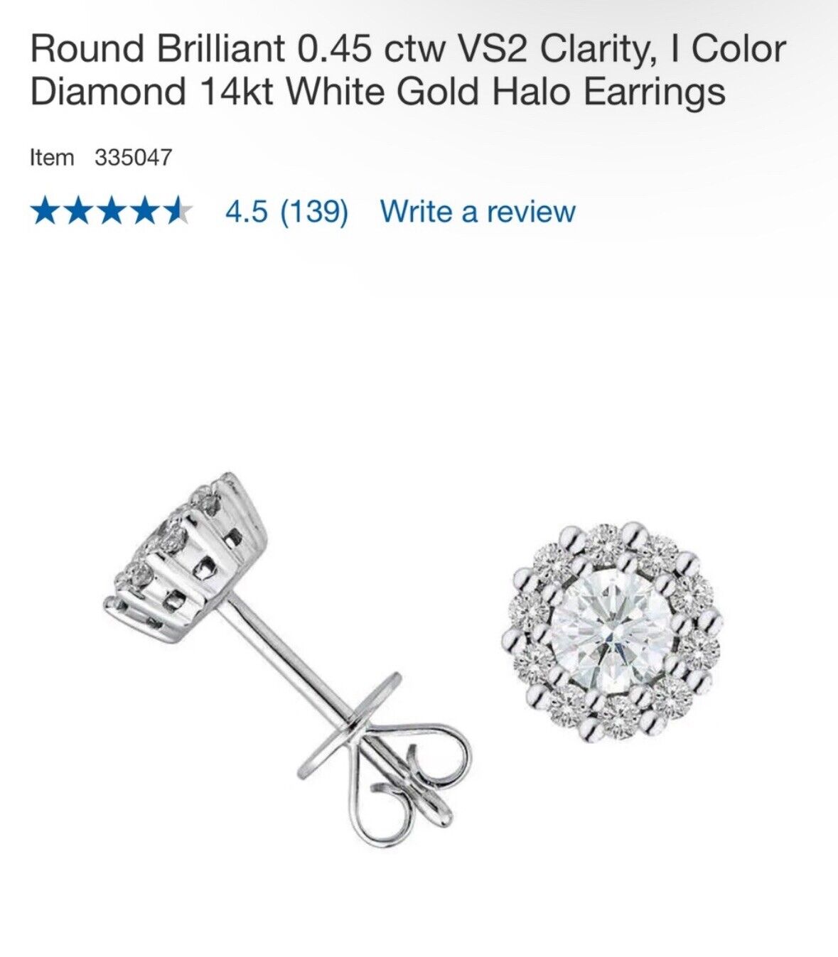14k White Gold Diamond Stud Earrings - 0.45 ctw