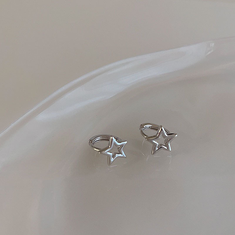 Silver Hollow Star Hoop Earrings - Vintage Aesthetic