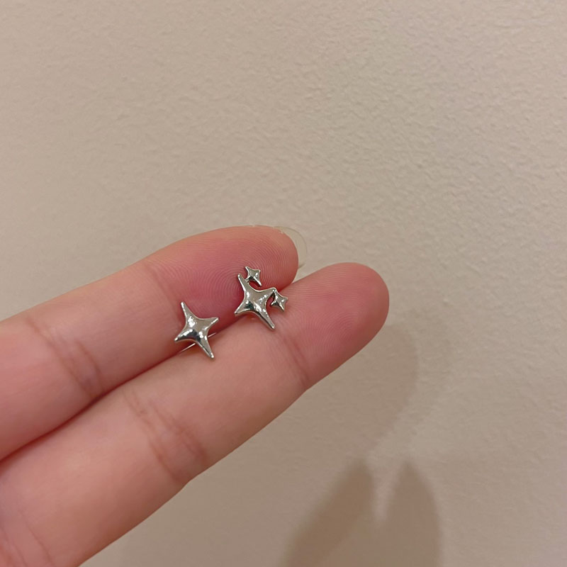 Silver Hollow Star Hoop Earrings - Vintage Aesthetic