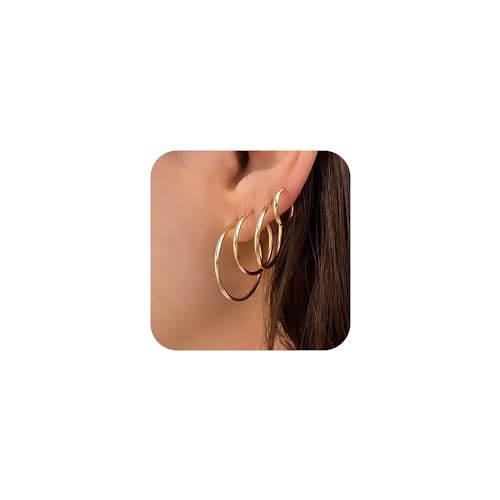 14k Gold Plated Hoop Earrings Set for Women