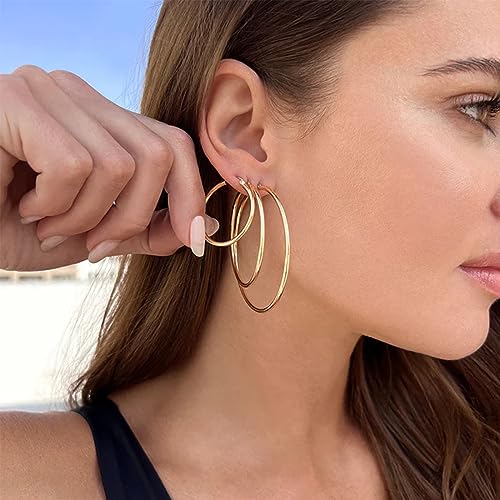 14k Gold Plated Hoop Earrings Set for Women