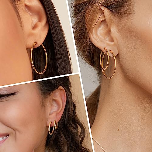 14k Gold Plated Hoop Earrings Set for Women