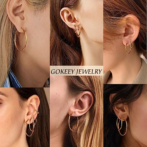 14k Gold Plated Hoop Earrings Set for Women