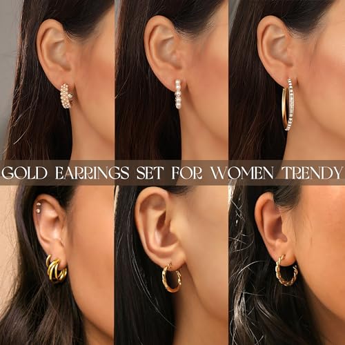Gold Hoop Earrings Set for Women - 36 Pairs