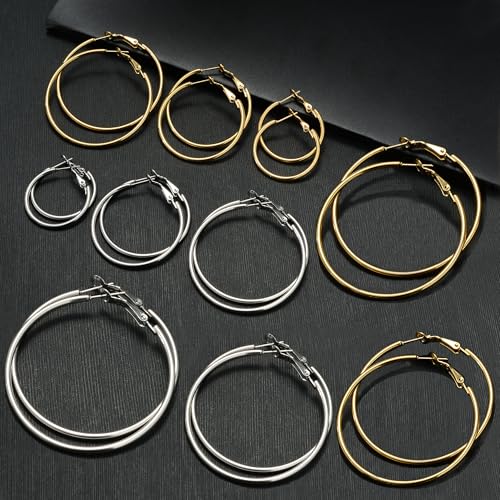 Versatile Gold & Silver Hoop Earrings Set