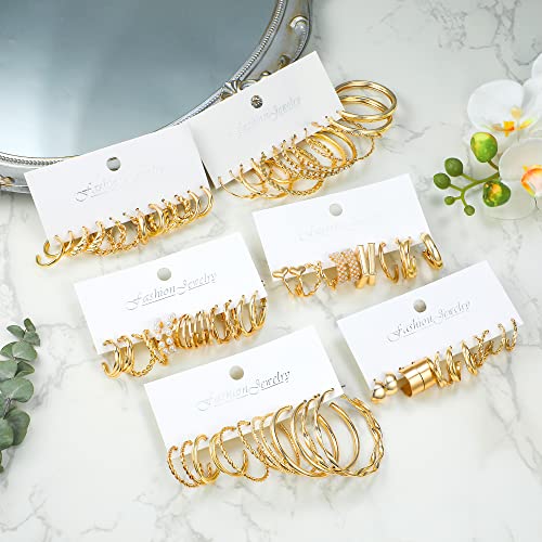 Gold Hoop Earrings Set for Women - 36 Pairs