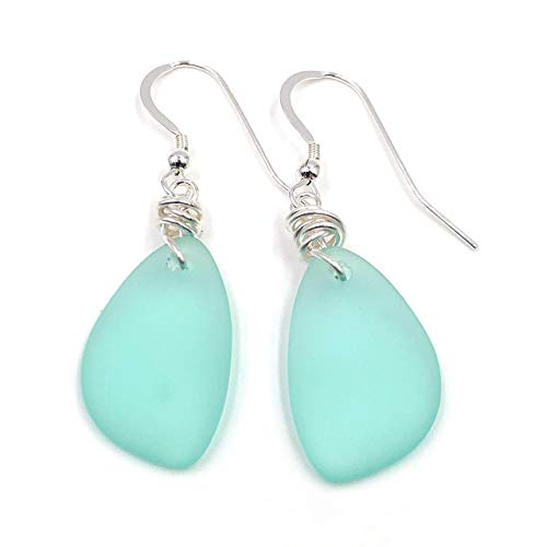 Sea Glass Earrings with Silver Knot on Hooks