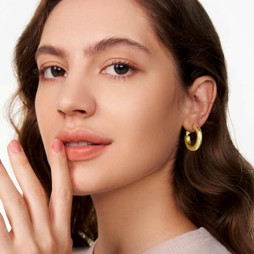 Chunky 14K Gold Plated Hoop Earrings for Women