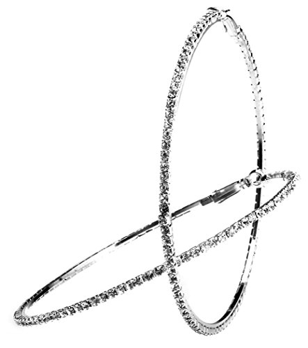 Large Silver Rhinestone Hoop Earrings - 80mm