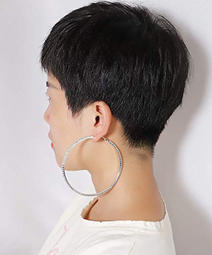 Large Silver Rhinestone Hoop Earrings - 80mm