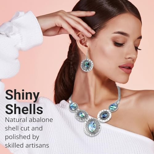 Abalone Shell Necklace & Earrings Set - Handmade Boho