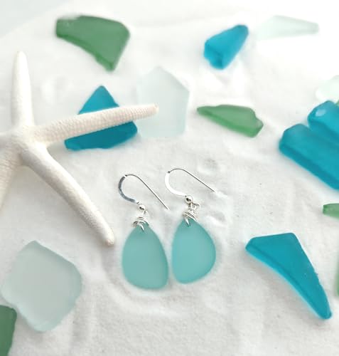 Sea Glass Earrings with Silver Knot on Hooks