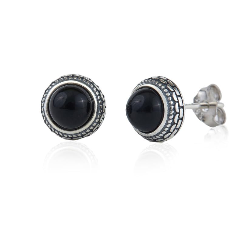 Black Onyx Sterling Silver Stud Earrings, Handmade Jewelry