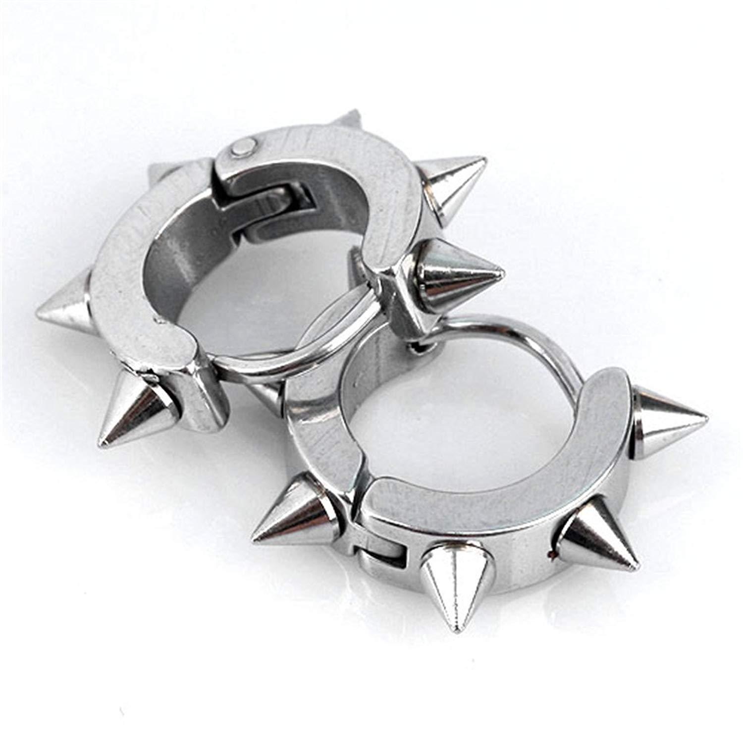 Punk Stainless Steel Huggie Hoop Spike Earrings