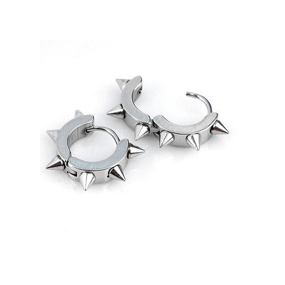 Punk Stainless Steel Huggie Hoop Spike Earrings
