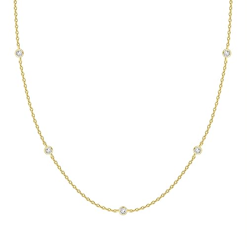 PAVOI 14K Yellow Gold Plated Station Necklace | Simulated Diamond By The Yard Necklace | Womens CZ Chain Necklace