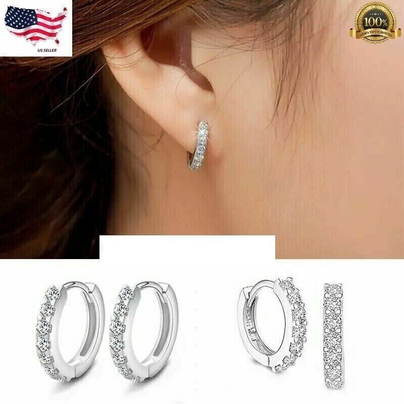 Sterling Silver CZ Cubic Huggee Hoop Earrings