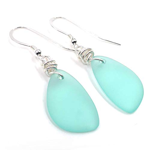 Sea Glass Earrings with Silver Knot on Hooks