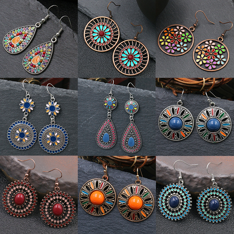 Boho Colorful Retro Enamel Flower Earrings