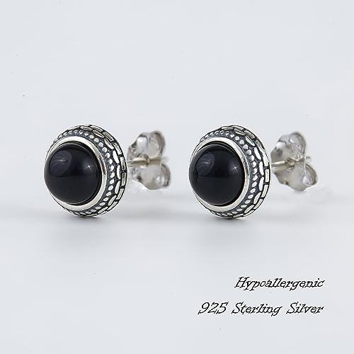 Black Onyx Sterling Silver Stud Earrings, Handmade Jewelry