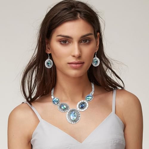 Abalone Shell Necklace & Earrings Set - Handmade Boho