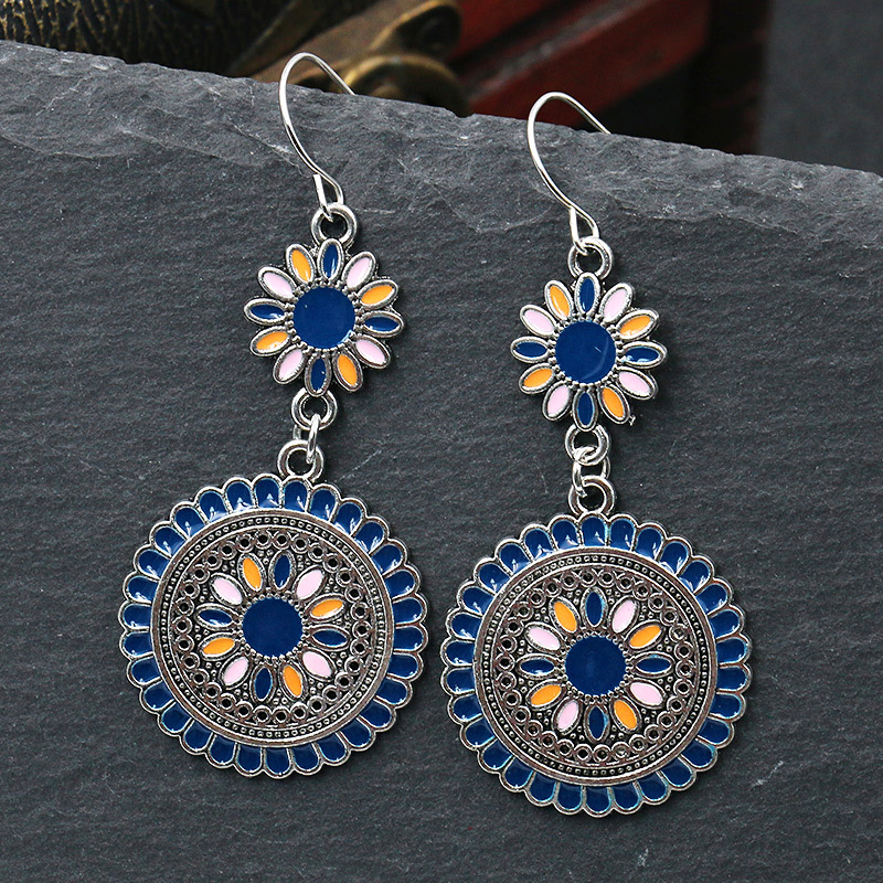 Boho Colorful Retro Enamel Flower Earrings