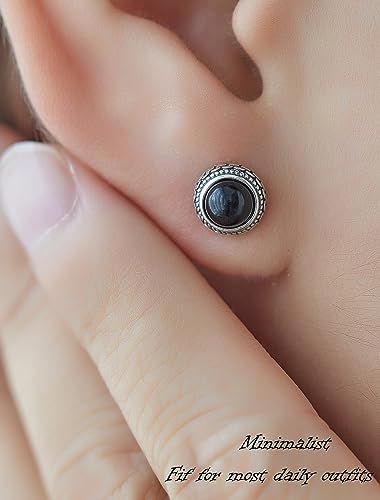 Black Onyx Sterling Silver Stud Earrings, Handmade Jewelry