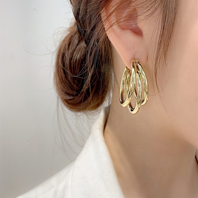 Gold C-shaped Dangle Earrings for Women