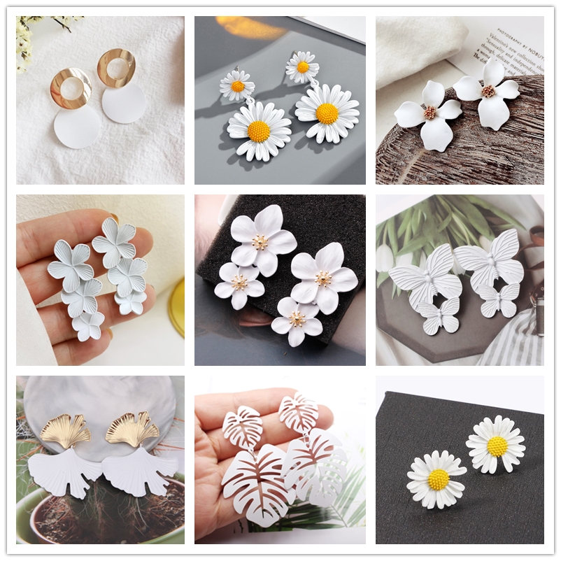 White Daisy Butterfly Dangle Earrings for Women
