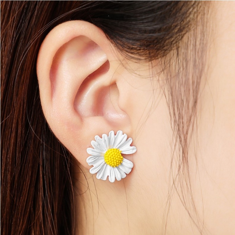 White Daisy Butterfly Dangle Earrings for Women