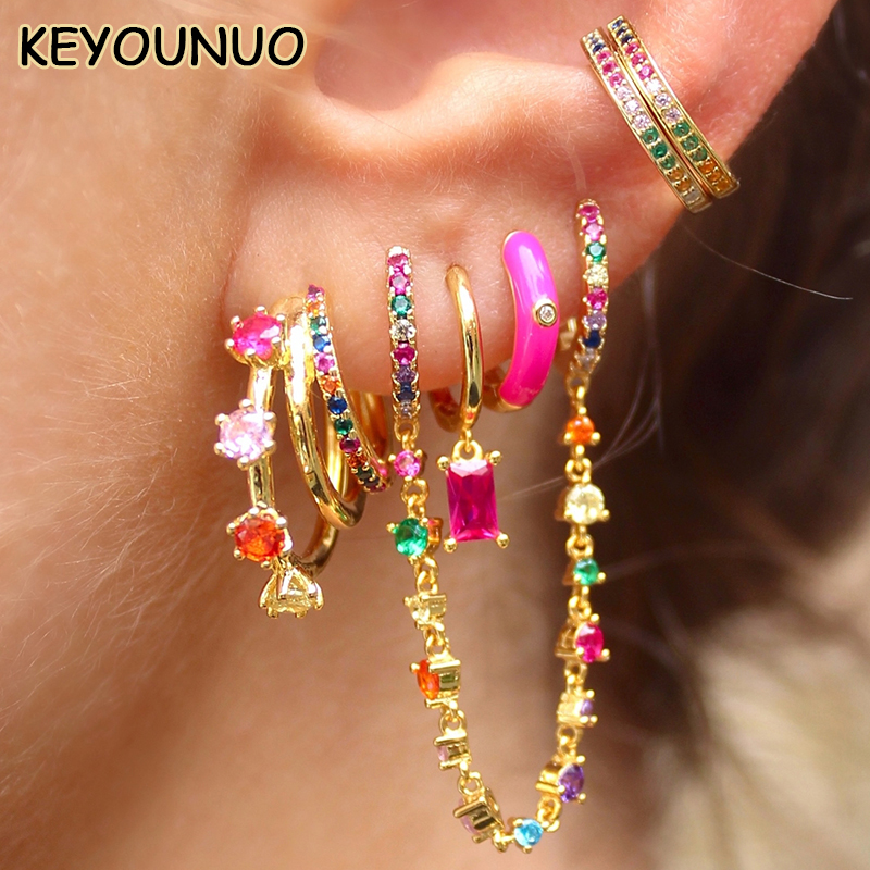 Colorful Gold Filled Stud & Dangle Earrings Set