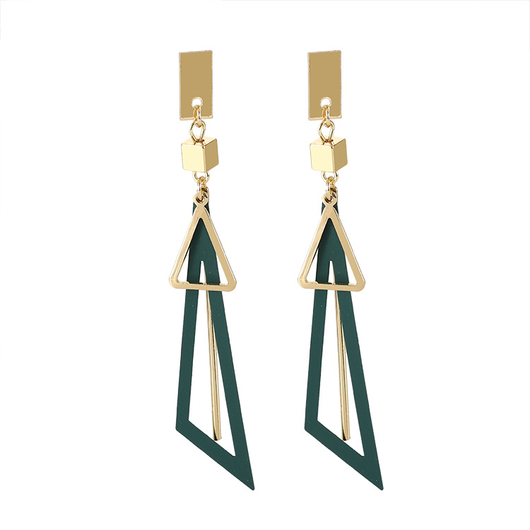 Korean Geometric Triangle Tassel Dangle Earrings