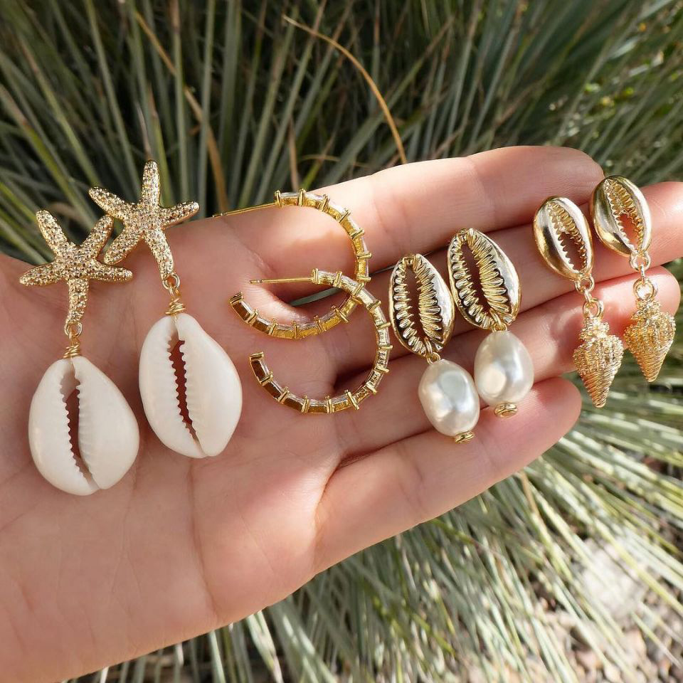Boho Shell Starfish Dangle Earrings for Women