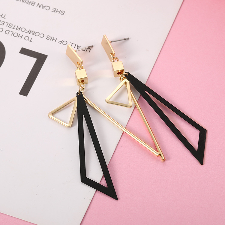 Korean Geometric Triangle Tassel Dangle Earrings