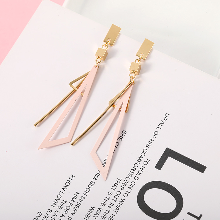 Korean Geometric Triangle Tassel Dangle Earrings