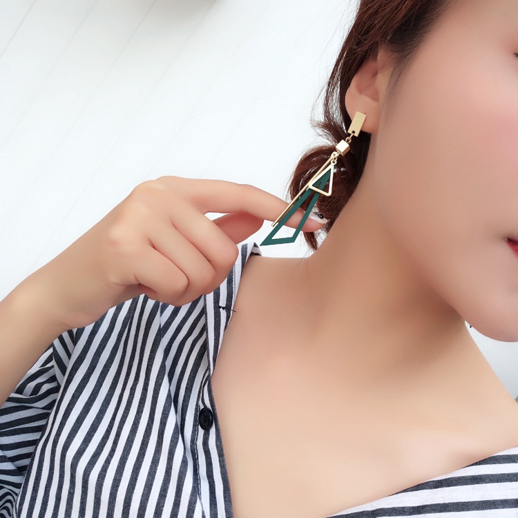 Korean Geometric Triangle Tassel Dangle Earrings